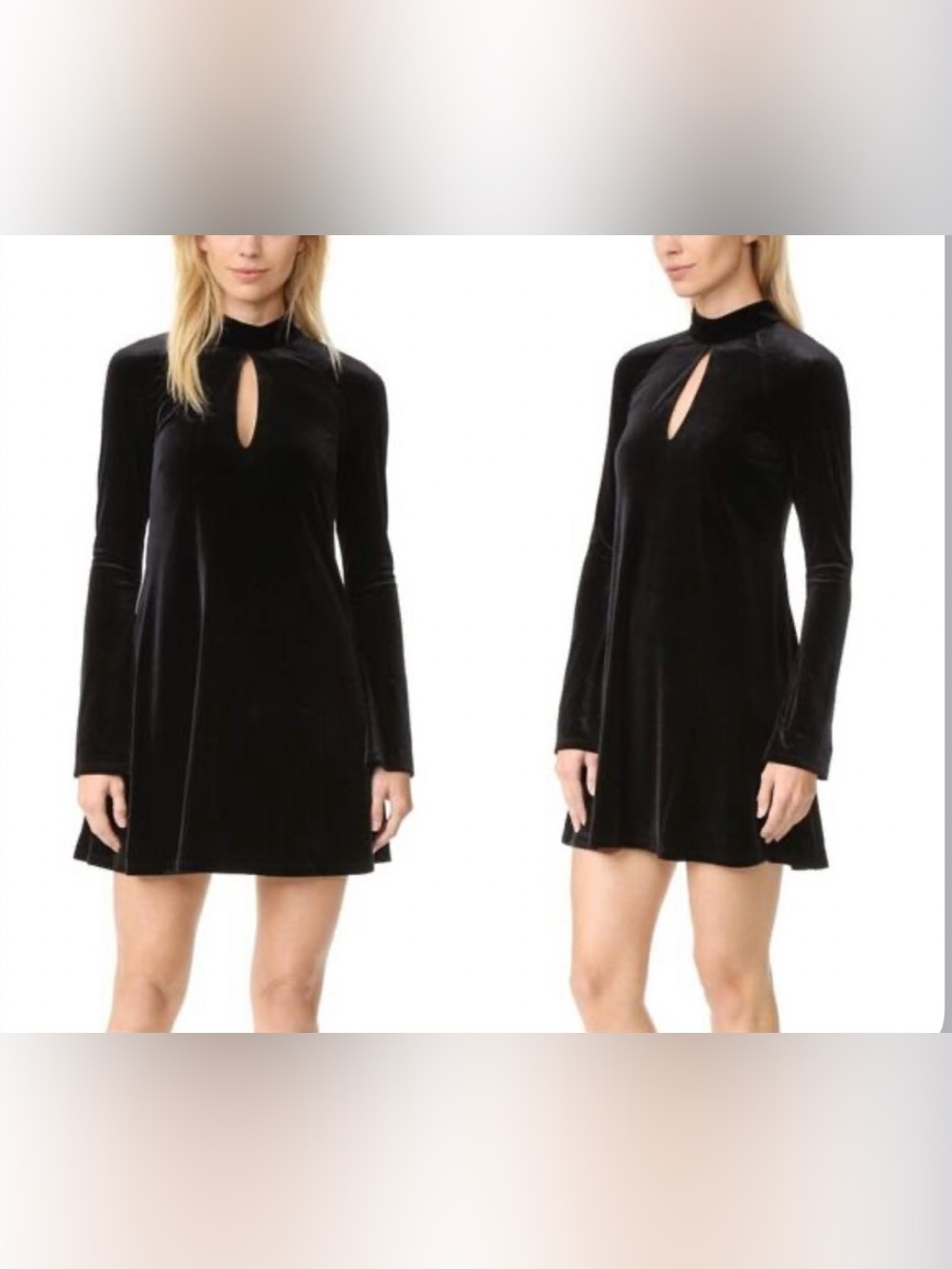 Black Velvet Mini Dress S US 4 Keyhole Mock Neck Long Sleeve Cocktail whimsigoth